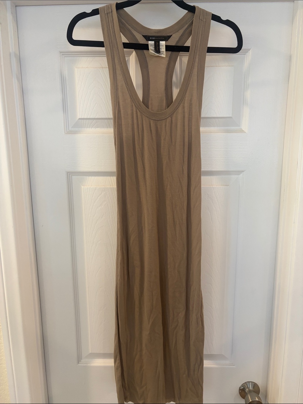 BCBGMaxAzria Taupe Racerback Ribbed Maxi Dress